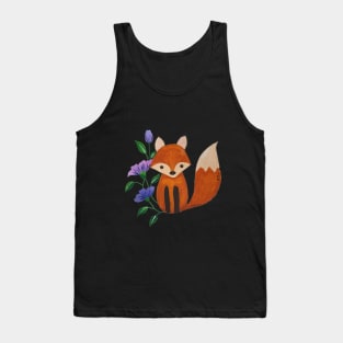 Little Fox and Floral Pattern in Gouache Illustration Tank Top